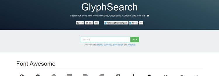 GlyphSearch - aplicație mică bazată pe web