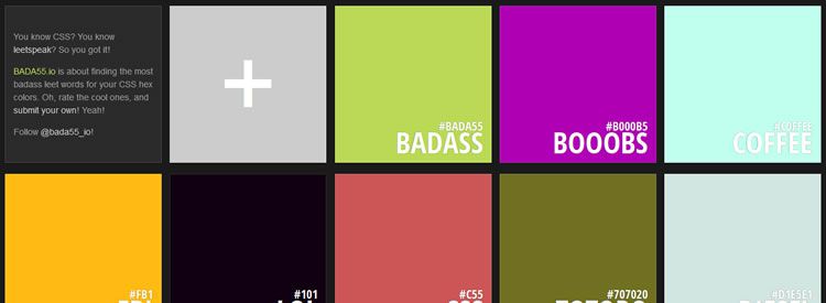 App BADA55.io per trovare le parole leet più toste per i tuoi colori esadecimali CSS