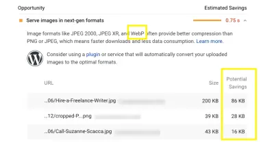 Советы по PageSpeed ​​Insights для WebP