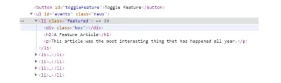 DevTools cu elementul din listă al articolului prezentat extins pentru a vedea elementele din interior