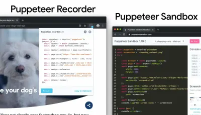 Скриншот Puppeteer Recorder слева и скриншот Puppeteer Sandbox справа