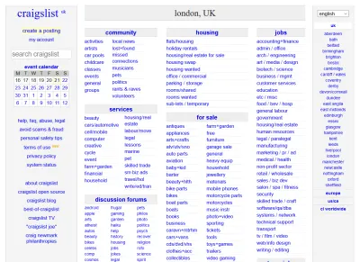 Домашняя страница Craigslist в Лондоне в 2020 году