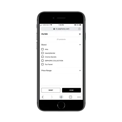 Les clients Sephora peuvent filtrer les résultats de la page de catégorie par marque et gamme de prix