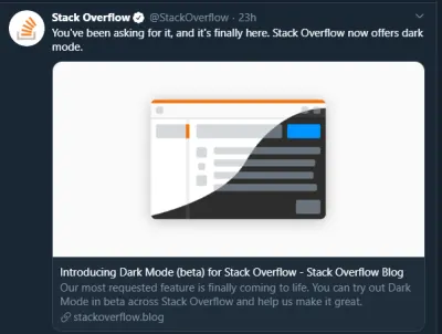 StackOverflow, Twitter'da karanlık modu duyurdu