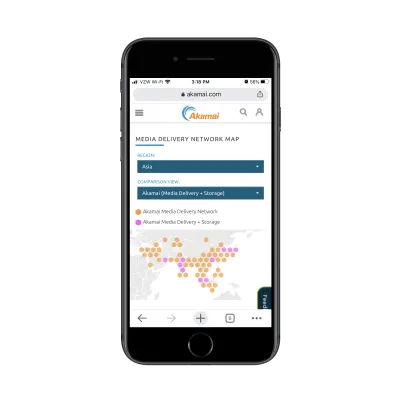 Mapa sieci dostarczania mediów Akamai - region Azji