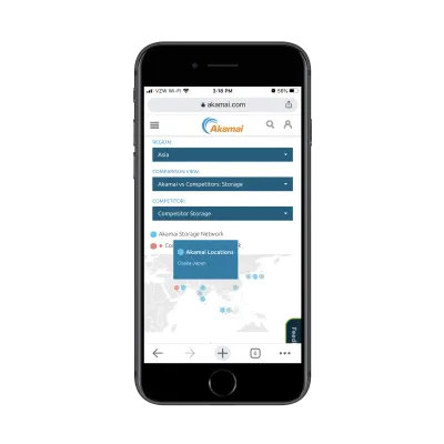 Interaktywna mapa sieci dostarczania mediów Akamai — lokalizacje w Osace w Japonii