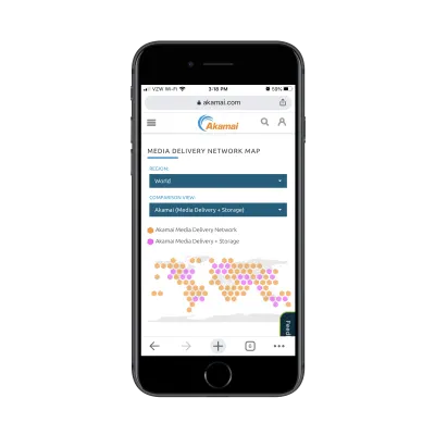 Mapa sieci dostarczania mediów Akamai — lokalizacje mediów i przechowywania