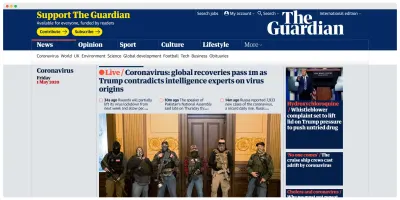 Zrzut ekranu strony głównej gazety The Guardian