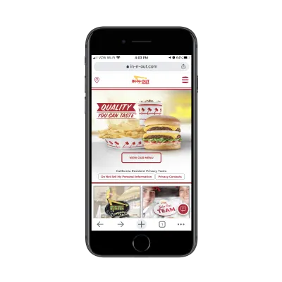 Site do In-N-Out Burger no celular