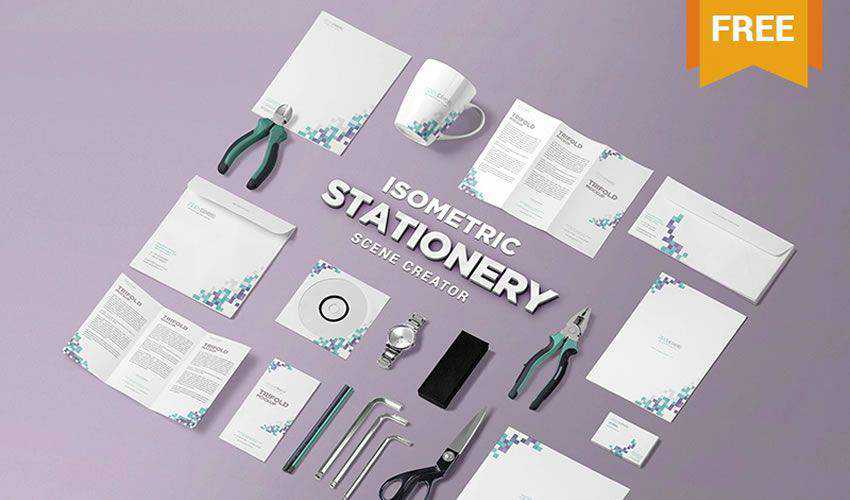 Isometric Stationery PSD Scene Creator PSD Photoshop ฟรี