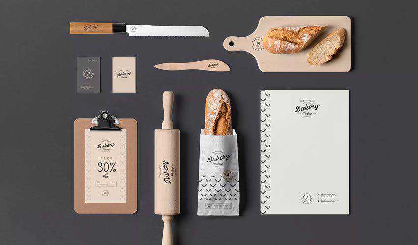 Bäckerei Branding Mockup PSD Photoshop kostenlos