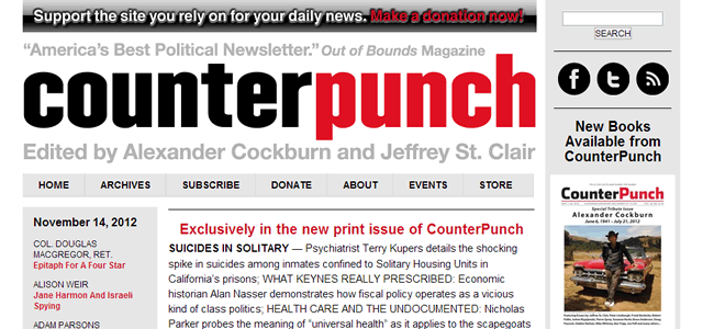 counterpunch.com web sitesinin ekran görüntüsü