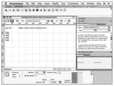 Dreamweaver MX'in bir ekran görüntüsü