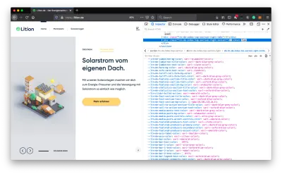 带有打开的浏览器开发工具的 Lition 网站主页