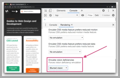 在 Smashing Magazine 网站上模拟模糊视觉的演示。该功能是从“渲染”窗格中打开的
