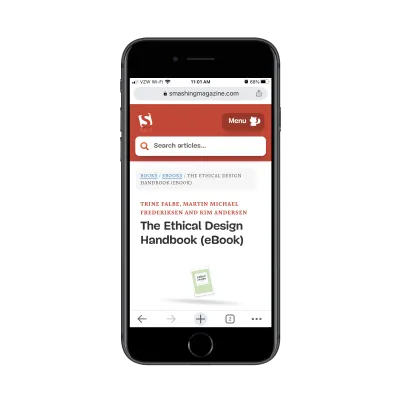 Przykładowa strona e-booka ze strony internetowej Smashing Magazine: to jest dla The Ethical Design Handbook