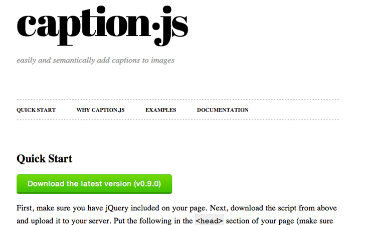 caption jquery plugin diseño de sitio web de página de inicio de código abierto