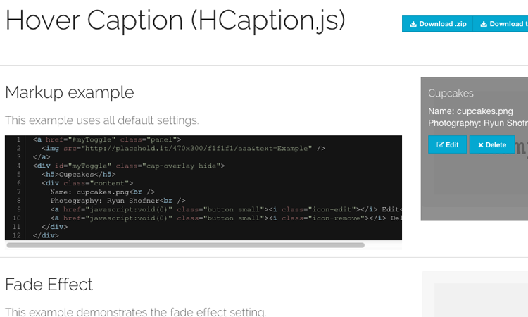 hcaptions jquery hover plugin Untertitel Open Source