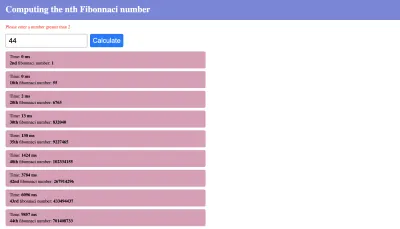 Affichage des nombres de Fibonacci calculés jusqu'à 43