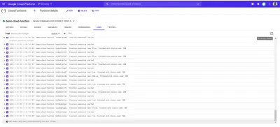Jurnalul funcției cloud care arată jurnalele din timpul de execuție a funcției.