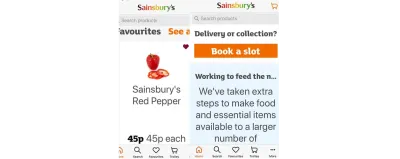 Aplicația Sainsbury’s pe un smartphone