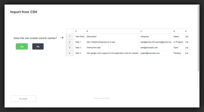 Importatorul de date ClickUp întreabă utilizatorii „Acest rând conține nume de coloane?” pentru o mai bună procesare a datelor