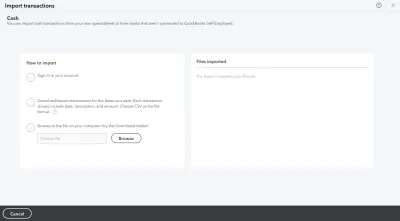 QuickBooks Self-Employed permite utilizatorilor să importe tranzacții în numerar în software printr-un proces de import în 3 pași