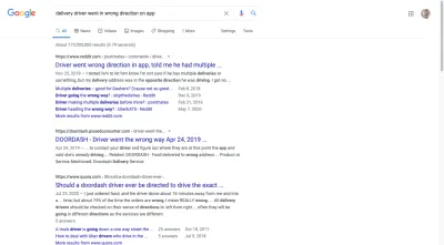 Wyszukiwarka Google „sterownik dostawy poszedł w złym kierunku w aplikacji” pokazuje frustrację użytkownika