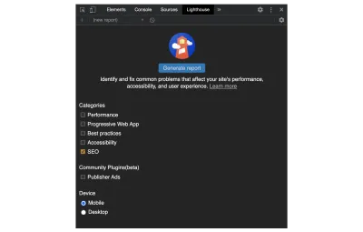 Google Chrome tarayıcı Lighthouse geliştirici araçları kategorisi SEO ekran görüntüsü.