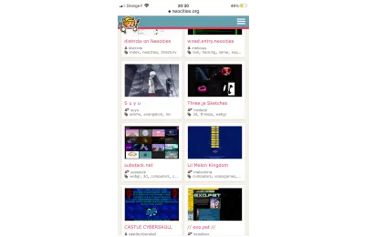 Tangkapan layar seluler dari situs web Neocities
