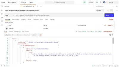 Testarea punctului final API de introducere a textului folosind Postman.