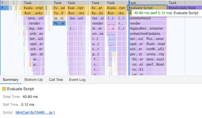 A screenshot showing JavaScript chunks affecting performance with each running no longer than 40ms on the main thread