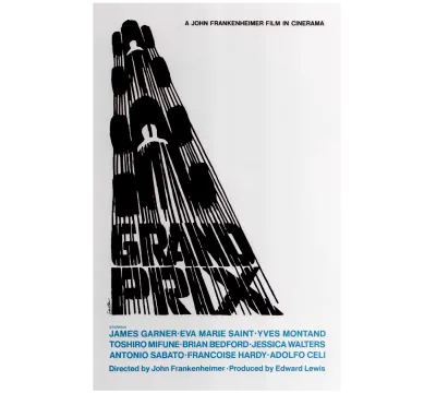 Afiș conceput de Saul Bass pentru lungmetrajul „Grand Prix”