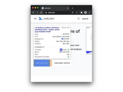 Indicatorul instrument al modului de inspectare cu informații despre accesibilitate.