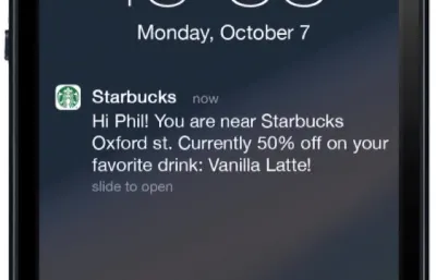 Una captura de pantalla de una notificación de la aplicación Starbucks.