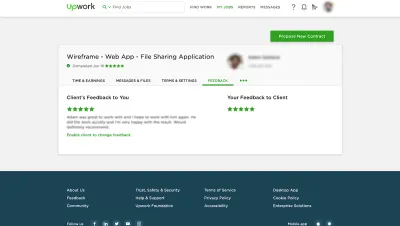 Una captura de pantalla tomada de Upwork con reseñas