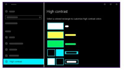 Obraz firmy Microsoft pokazujący, jak zmieniają się kolory o wysokim kontraście dla bieli, żółci, zieleni i niebieskiego