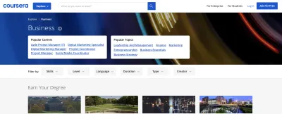 Página de categoría empresarial en Coursera