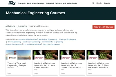 Página edX para cursos de ingeniería mecánica.