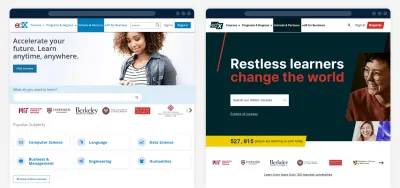 Fotos de la página de inicio anterior y actual de edX
