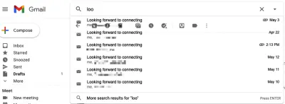 Recherche Gmail avec des boutons qui se chevauchent dans la liste déroulante