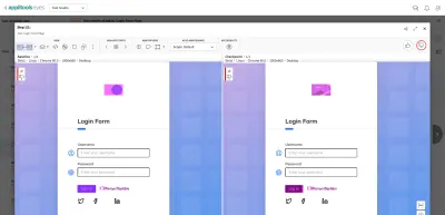 Tableau de bord de test visuel montrant les différences d'une page