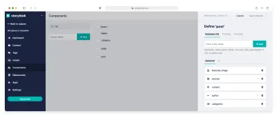 Tip de conținut Postați definirea câmpurilor în secțiunea Componente Storyblok
