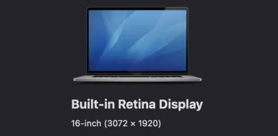 Eingebautes Retina-Display mit 16 Zoll mit 3072 mal 1920 Pixeln