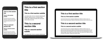 画面サイズが異なる3つの異なるデバイス、つまり電話、タブレット、ラップトップでのタイポグラフィの例。