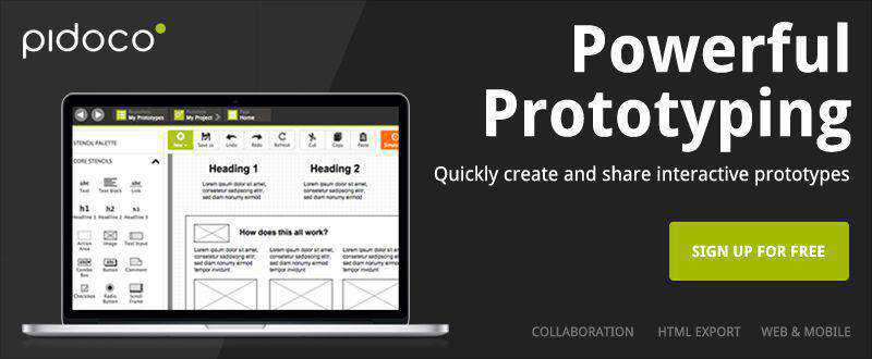 Aplicativo de toque clicável Pidoco wireframe