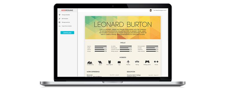 Kickresume diseño de aplicación web de currículum creativo