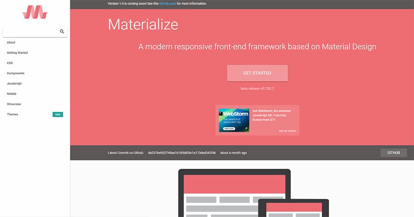 โฮมเพจ materialize.css