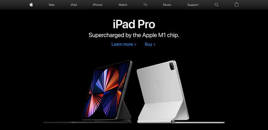 Apple Homepage einfaches klassisches Webdesign