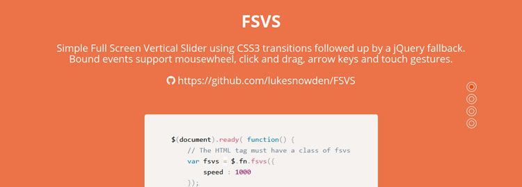 ตัวเลื่อนแนวตั้งแบบเต็มหน้าจอ FSVS อย่างง่ายโดยใช้การเปลี่ยน CSS3 พร้อม jQuery fallback